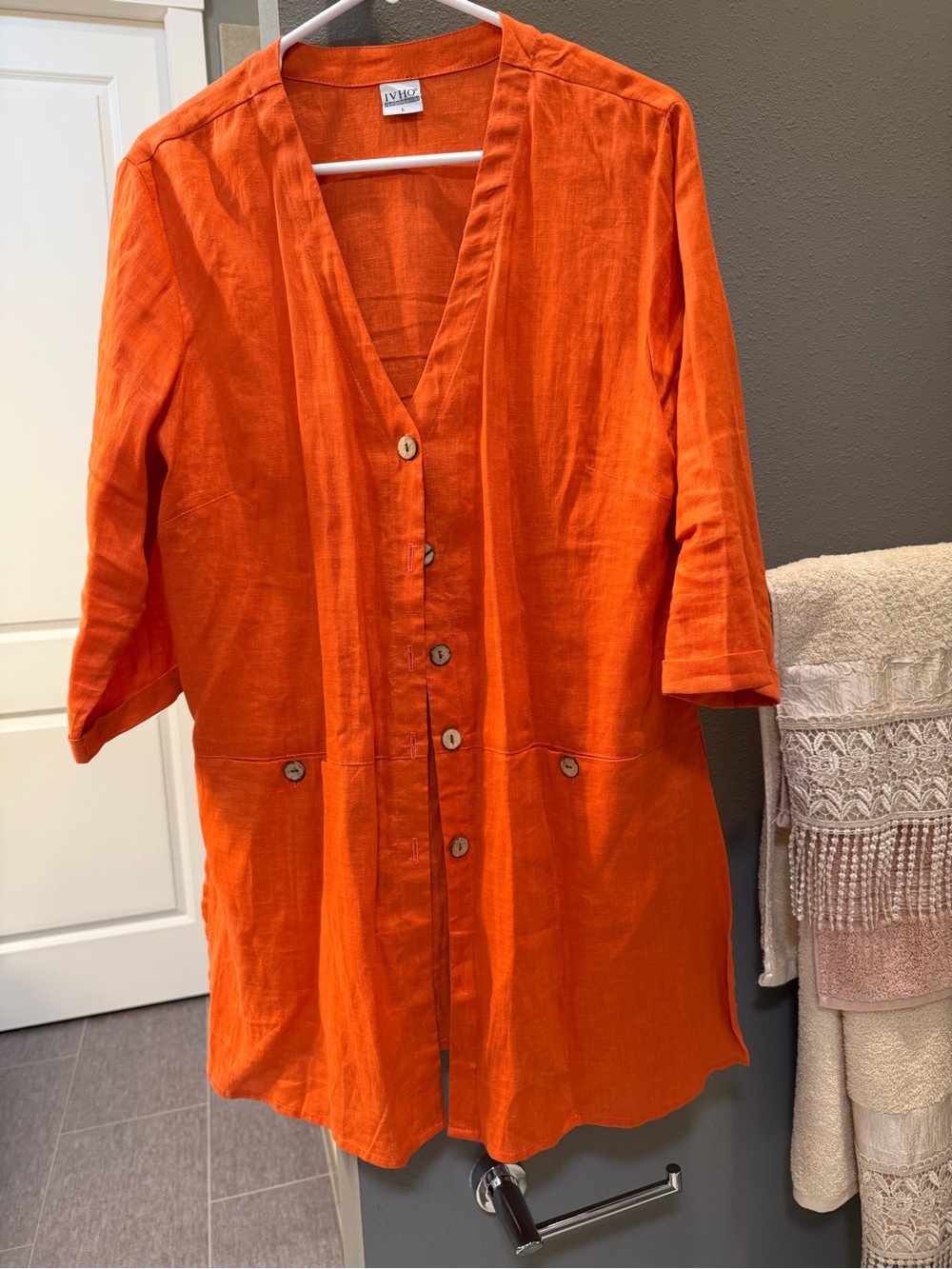 ViHo Orange Linen Button-Front Tunic Jacket
